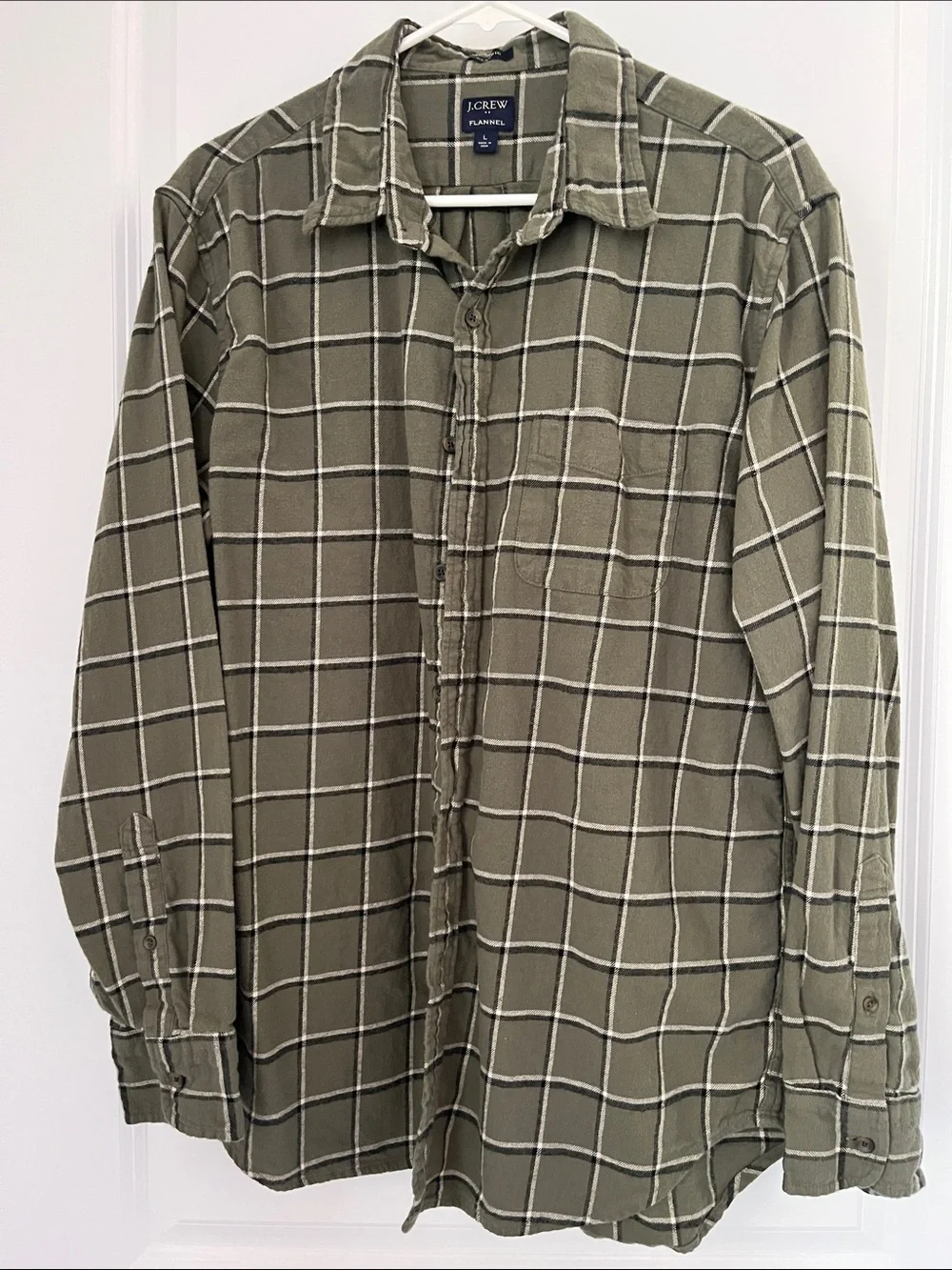 J. Crew Olive Plaid Button-Down Flannel Shirt